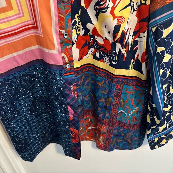 Staud Blue Red Artsy Patchwork Long Sleeve Button Front Top Blouse Medium - Picture 12 of 16